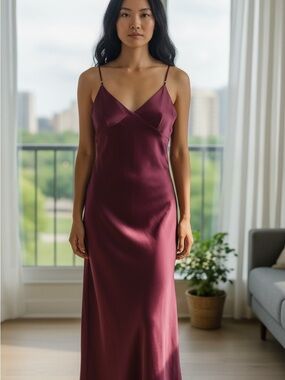 Modcloth Deep Burgundy Satin Slip Dress with Spaghetti Straps